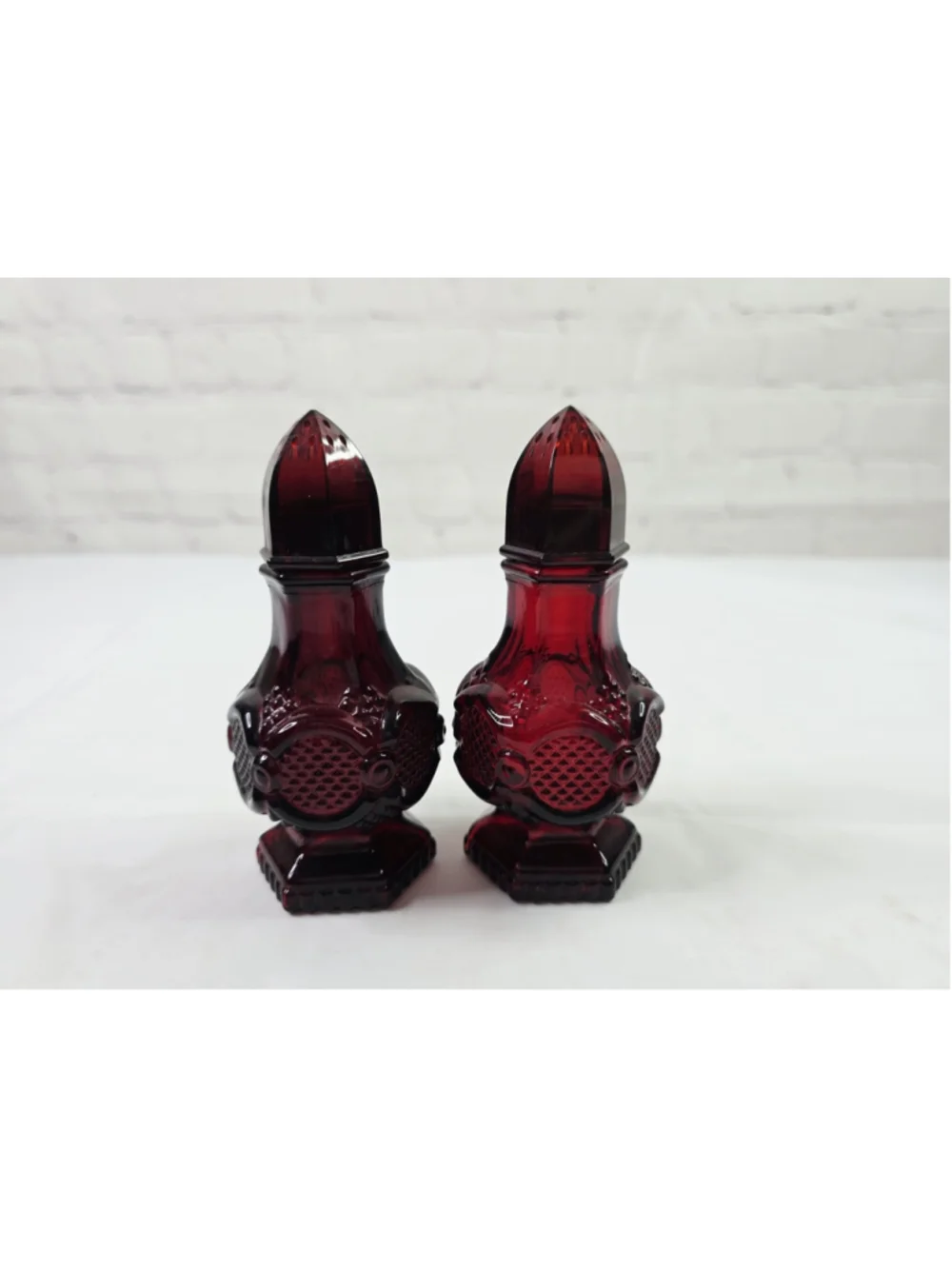 Vintage Avon Salt And Pepper Shakers Cape Cod 1876 Collection Ruby Red